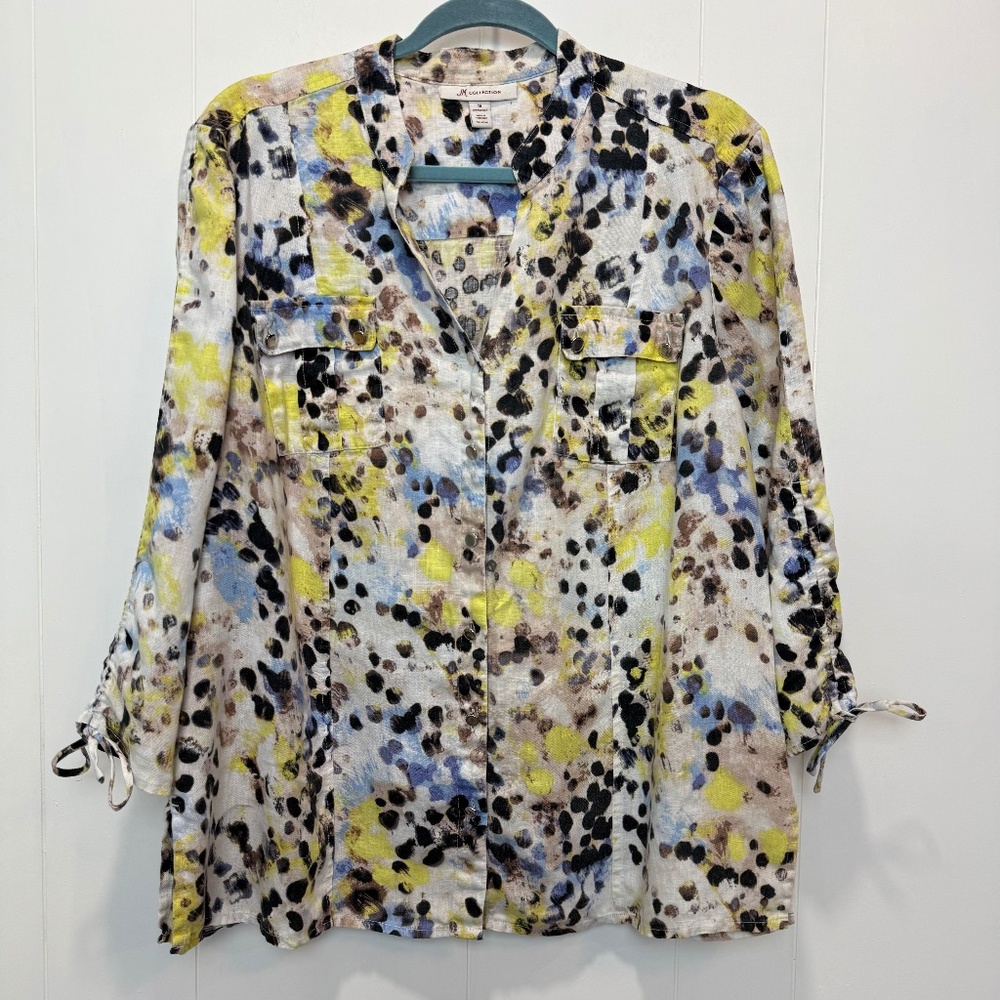 JM Collection Multicolor 100% Linen Shirt Size 16